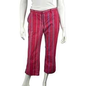 Roxy Pants Women 9 Red Striped Cropped Cotton‎ Mid Rise Stretch Casual Retro
